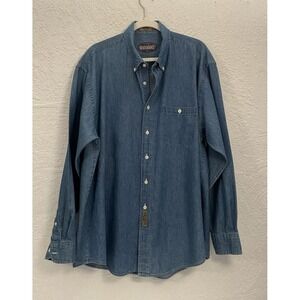 Vintage CC Casuals Blue Denim Long Sleeve Cotton ButtonUp Shirt Sz XL  17-17 1/2